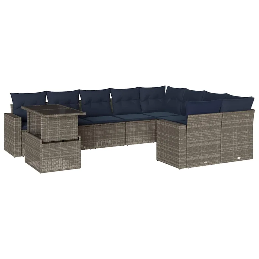Ensemble de canapé de jardin 10 pcs avec coussins gris résine tressée - 2