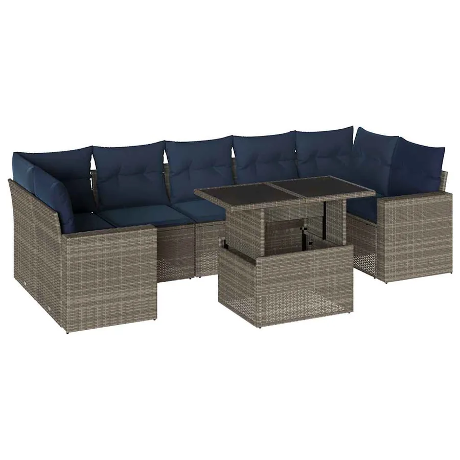 Ensemble de canapé de jardin 8 pcs avec coussins gris résine tressée - 2