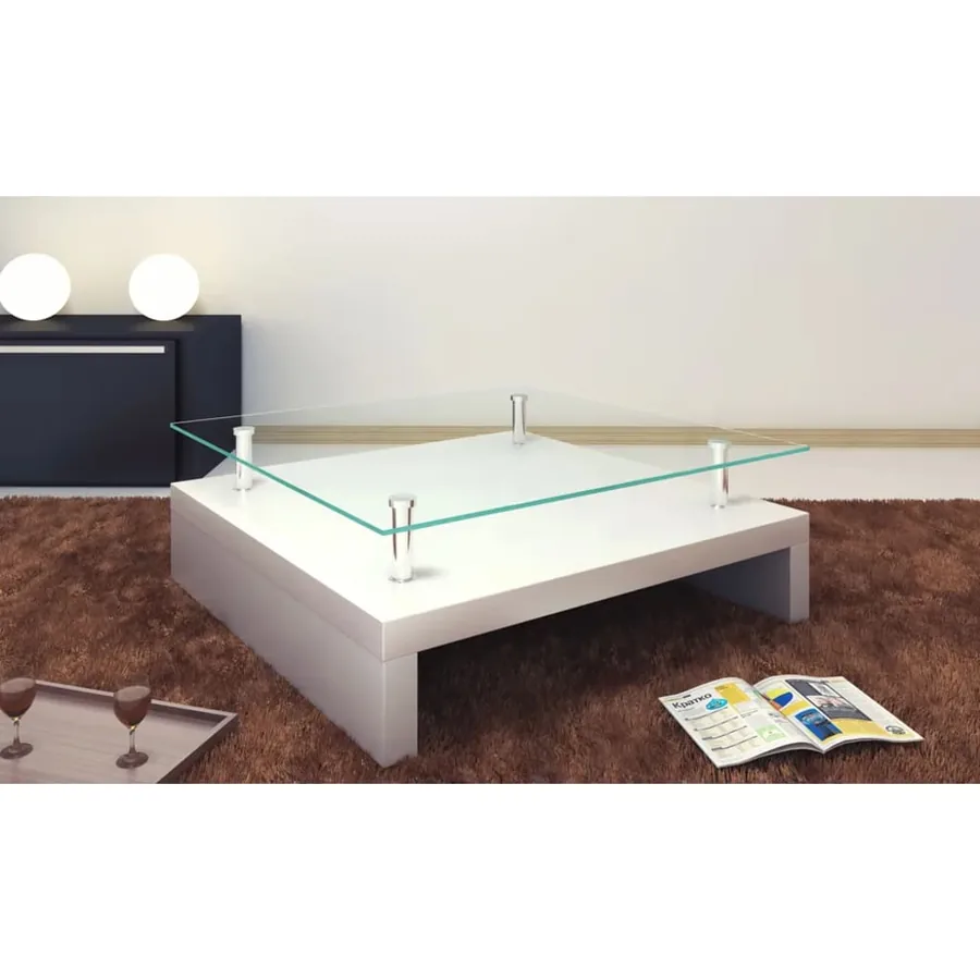 Table basse avec dessus de table en verre Blanc