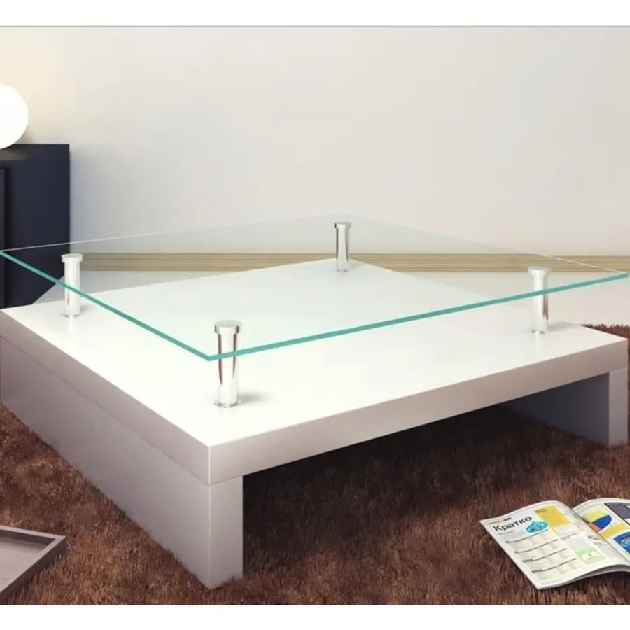 Table basse avec dessus de table en verre Blanc - 5