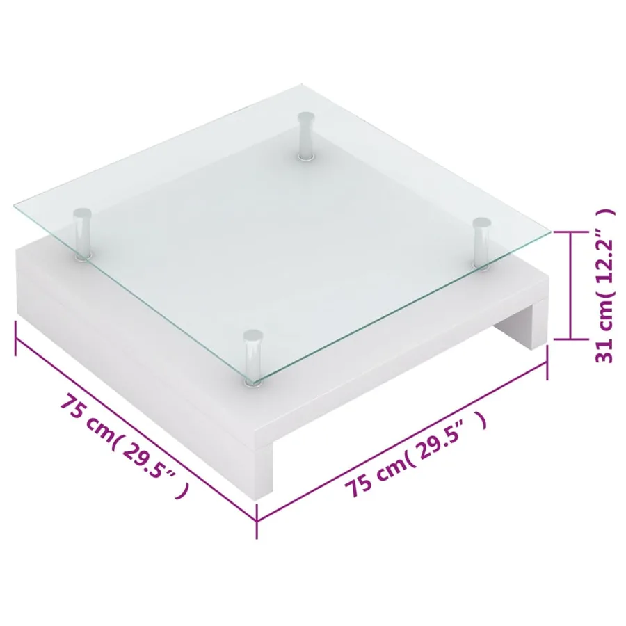 Table basse avec dessus de table en verre Blanc - 6