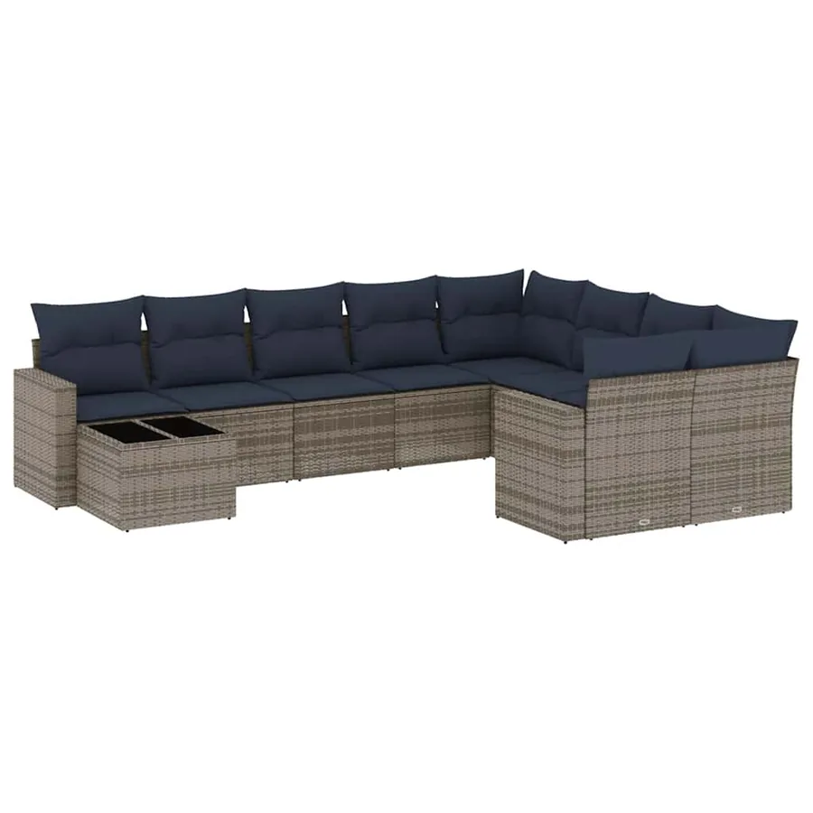 Salon de jardin 10 pcs avec coussins gris résine tressée - 2