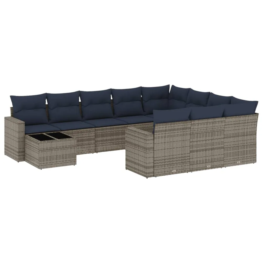 Ensemble de canapé de jardin 11 pcs avec coussins gris résine tressée - 2