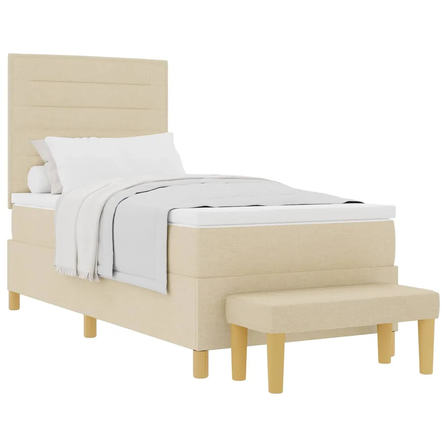 Lit à ressorts avec tête de lit Crème 200 x 90 cm tissu - 2
