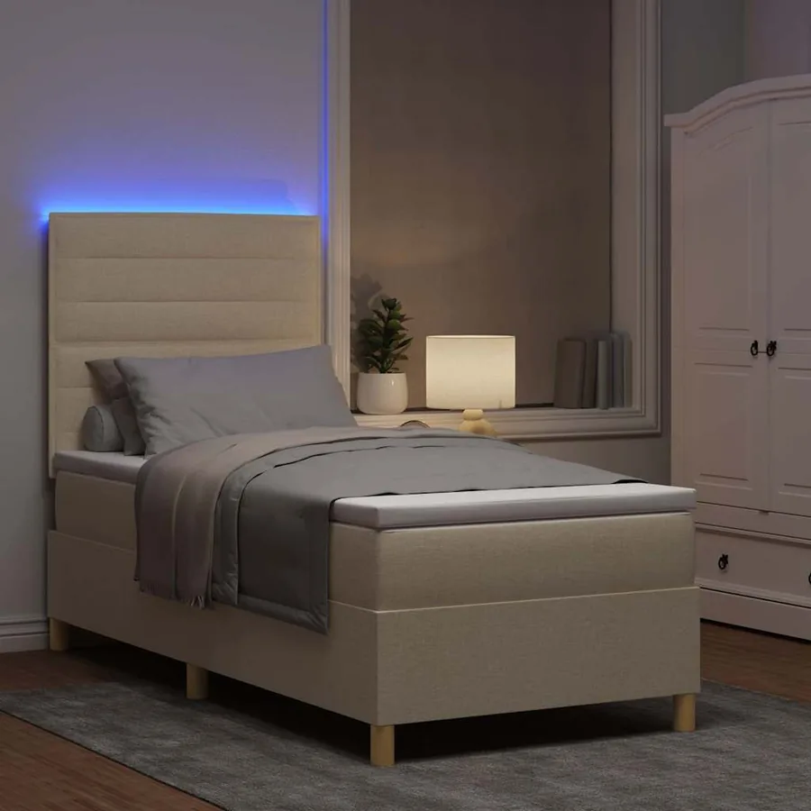 Lit à ressort LED avec matelas Crème 80 x 200 cm tissu - 5