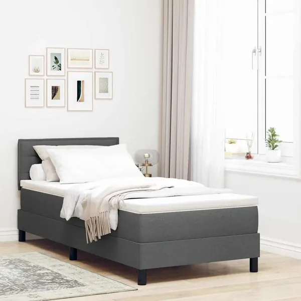 Lit à ressorts avec matelas Gris foncé 80 x 200 cm tissu
