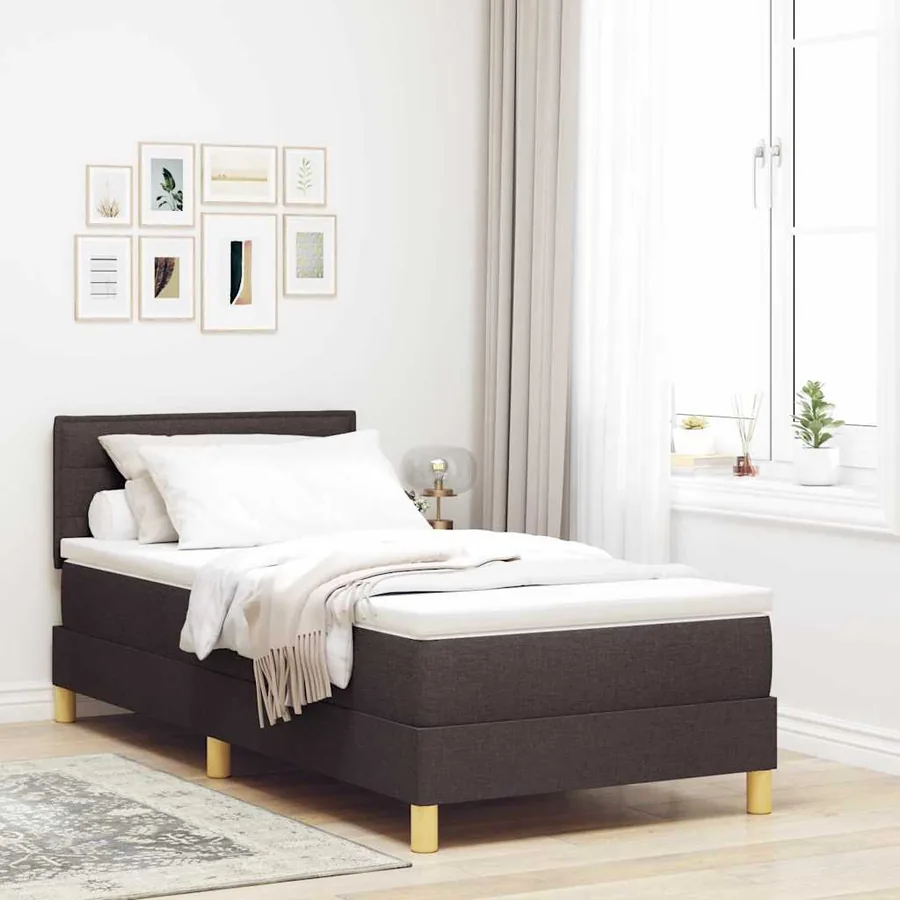 Lit à ressort LED Marron foncé 80 x 200 cm tissu