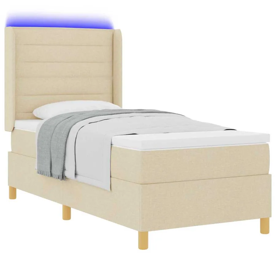 Lit à ressorts avec bandes LED Crème 80 x 200 cm tissu - 3