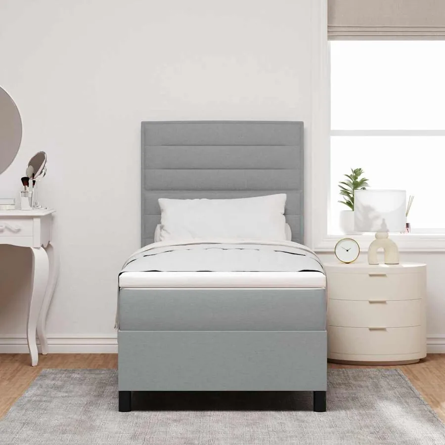 Lit à ressorts avec matelas Gris clair 90 x 200 cm tissu - 3