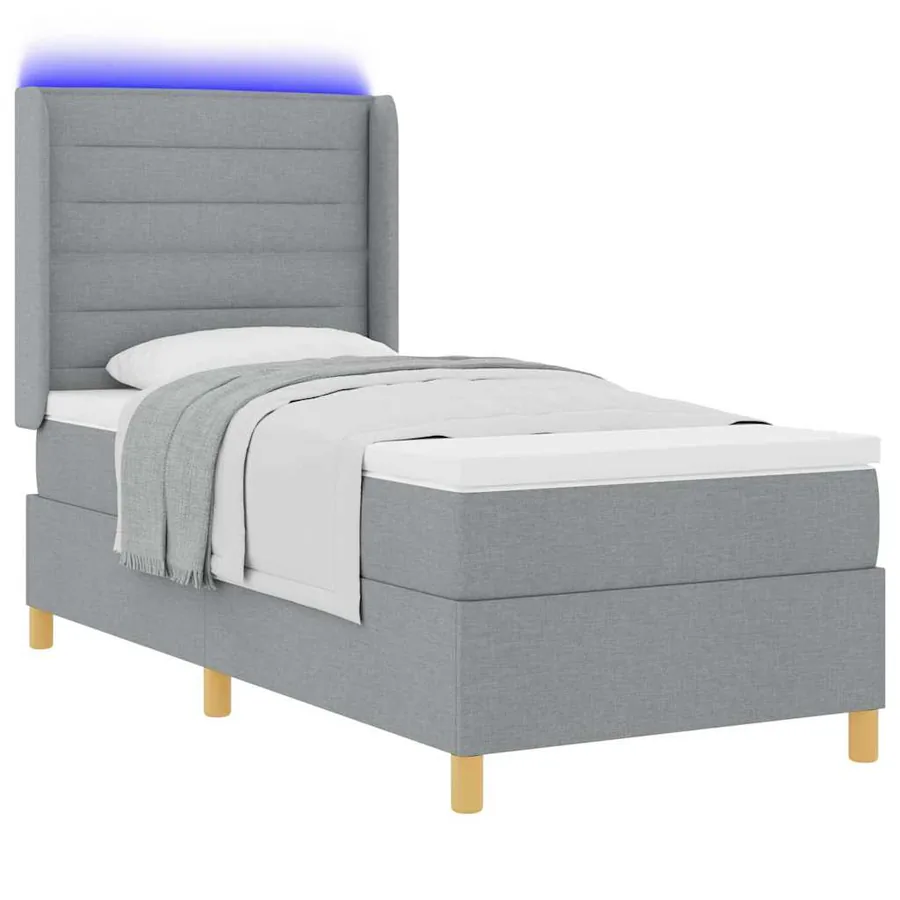 Lit à ressorts avec bandes LED Gris clair 90 x 190 cm tissu - 3