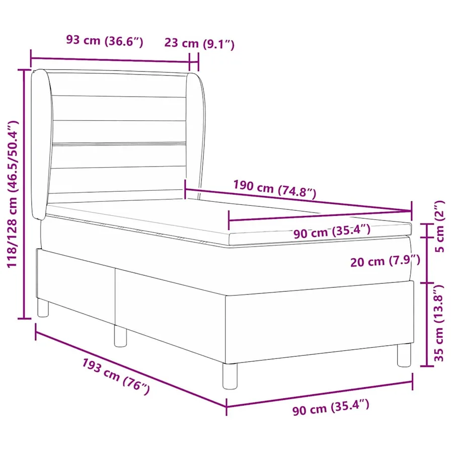 Lit à ressorts avec matelas Gris clair 190 x 90 cm tissu - 12