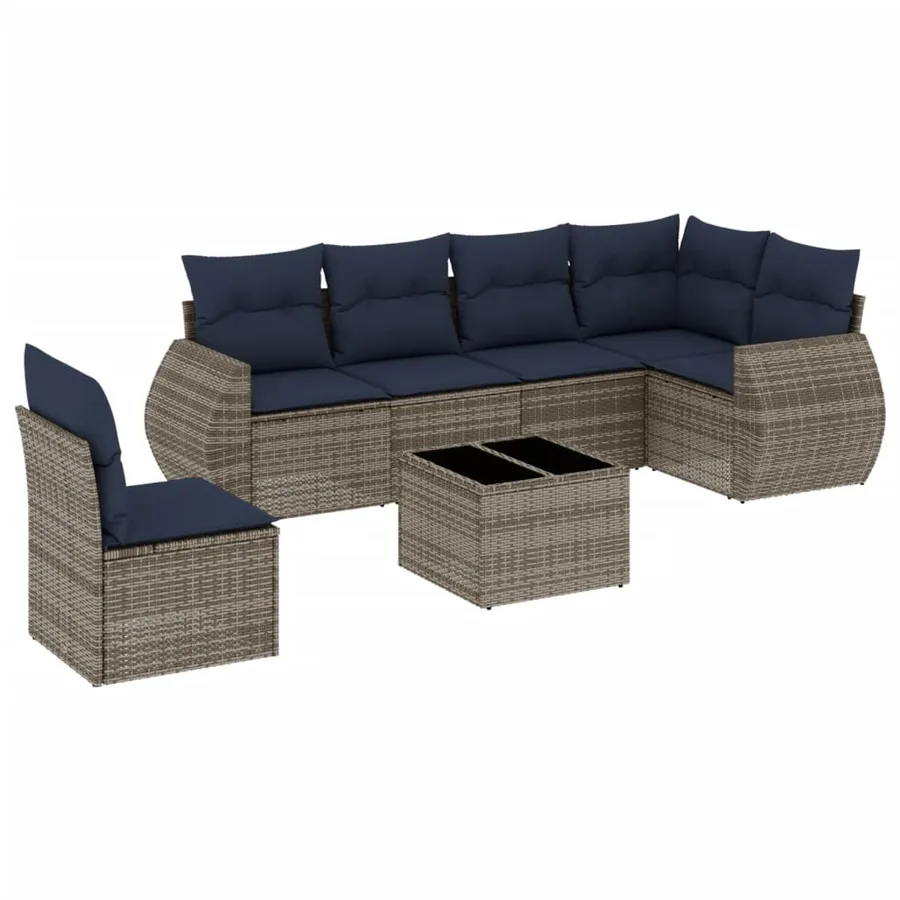 Ensemble de canapé de jardin 7 pcs avec coussins gris résine tressée - 2