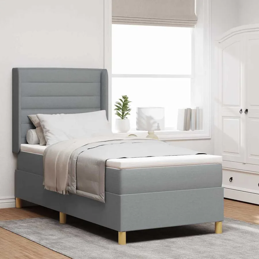 Lit à ressorts avec matelas Gris clair 90 x 200 cm tissu
