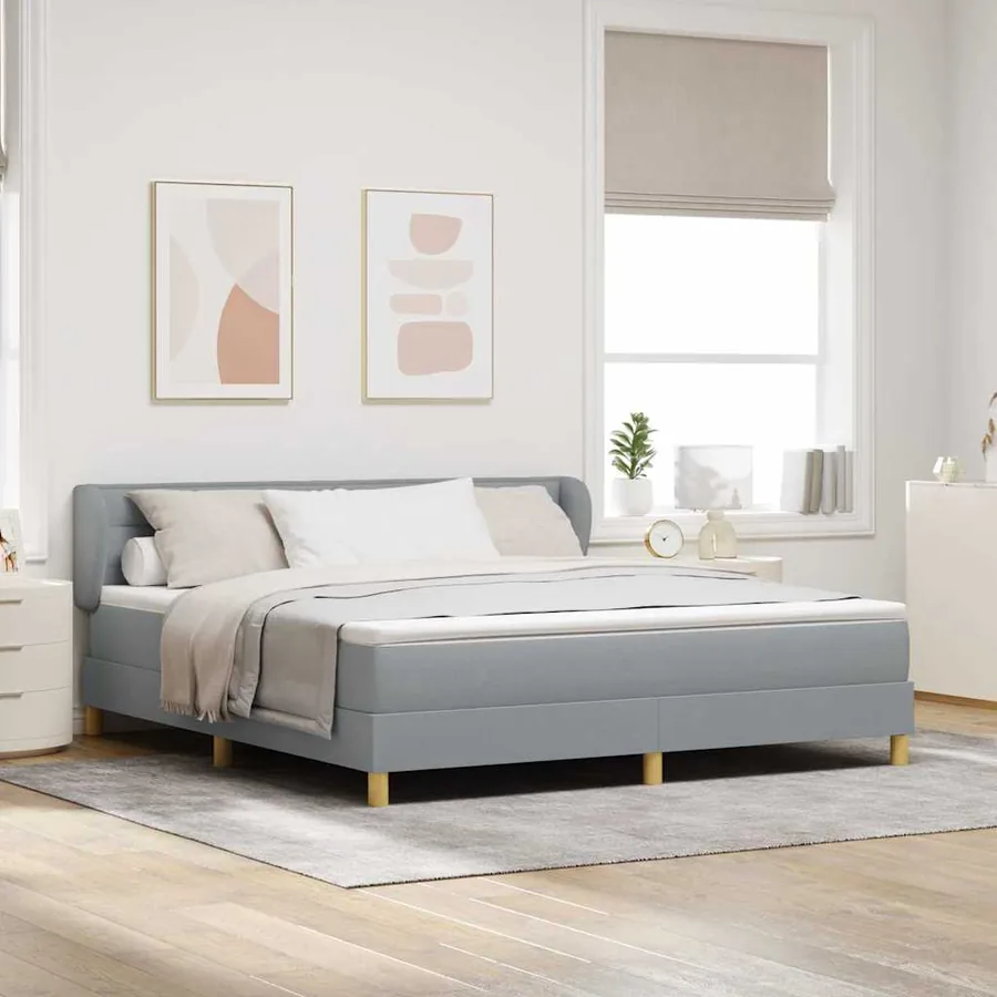 Lit à ressorts avec matelas Gris clair 180 x 200 cm tissu