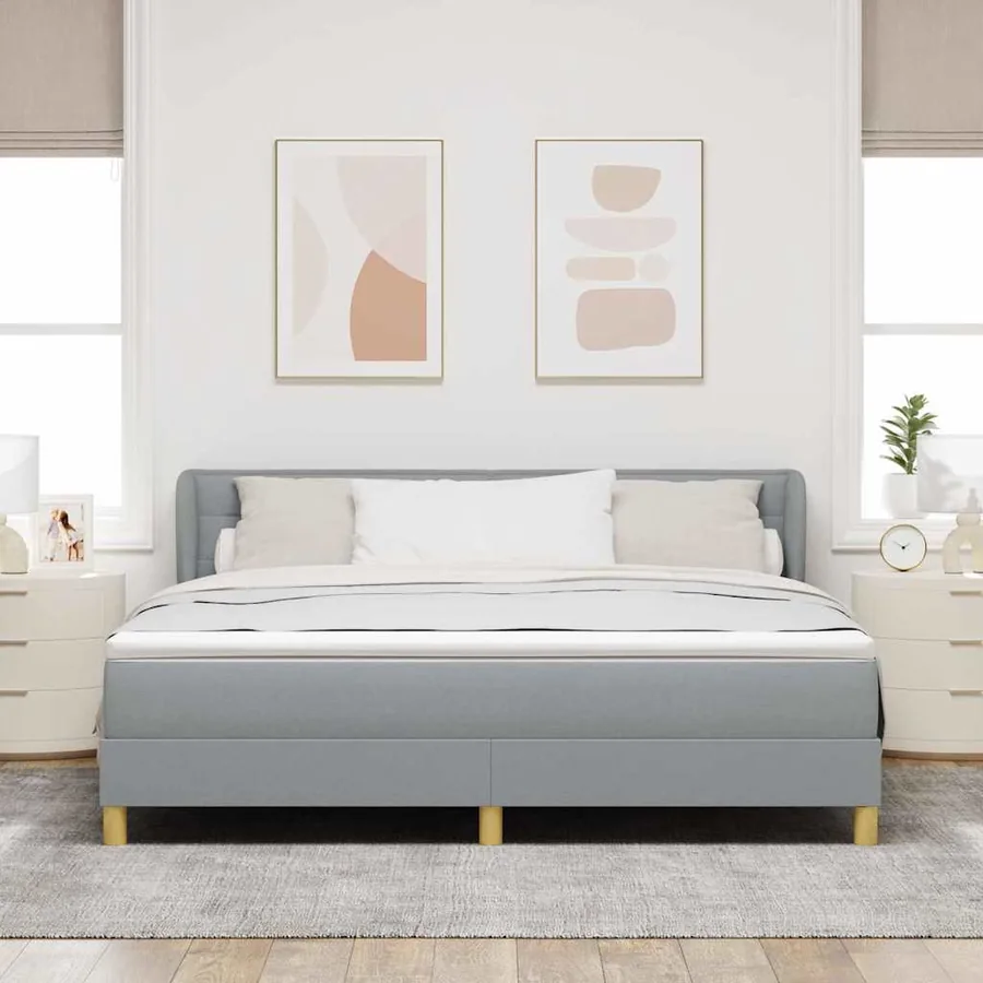 Lit à ressorts avec matelas Gris clair 180 x 200 cm tissu - 3