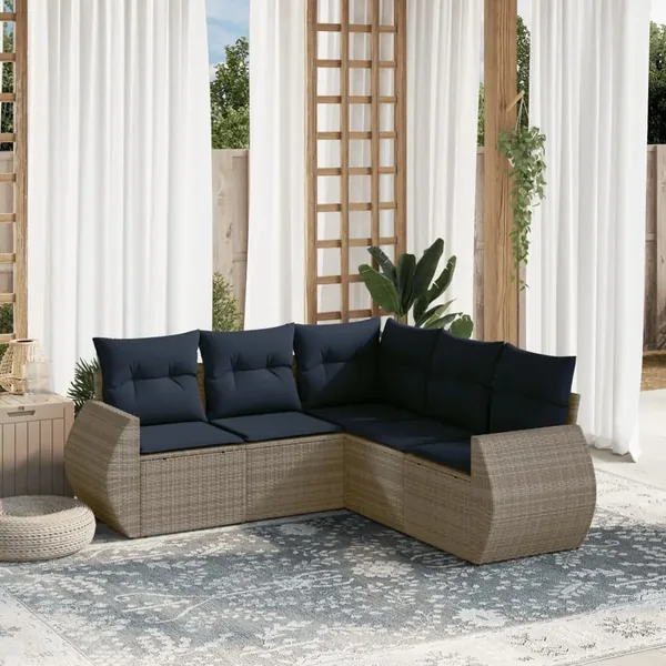 Ensemble de canapé de jardin 5 pcs avec coussins gris résine tressée