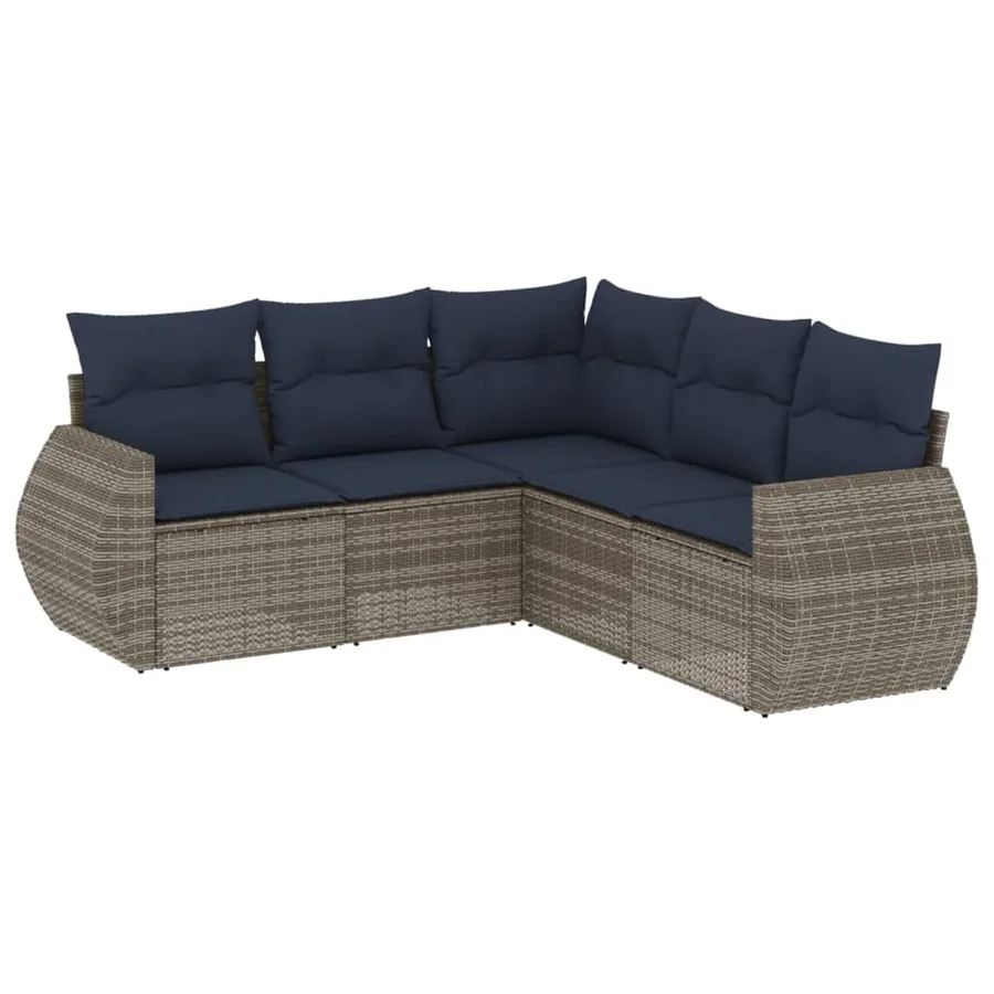 Ensemble de canapé de jardin 5 pcs avec coussins gris résine tressée - 2