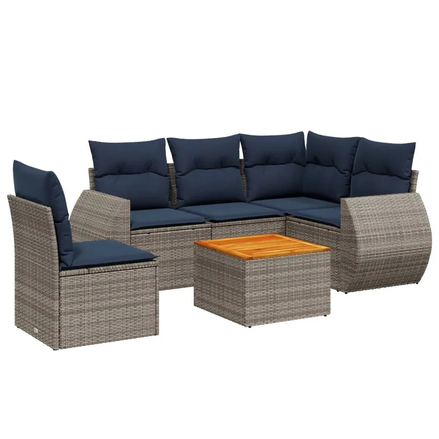 Ensemble de canapé de jardin 6 pcs avec coussins gris résine tressée - 2