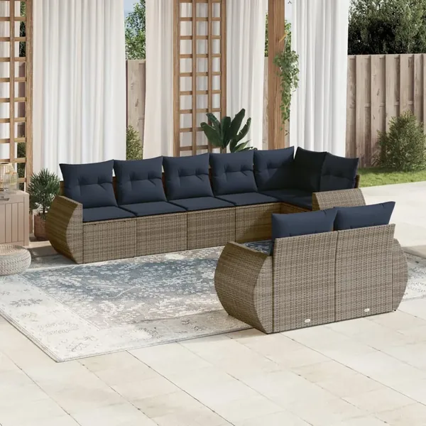 Ensemble de canapé de jardin 8 pcs avec coussins gris résine tressée