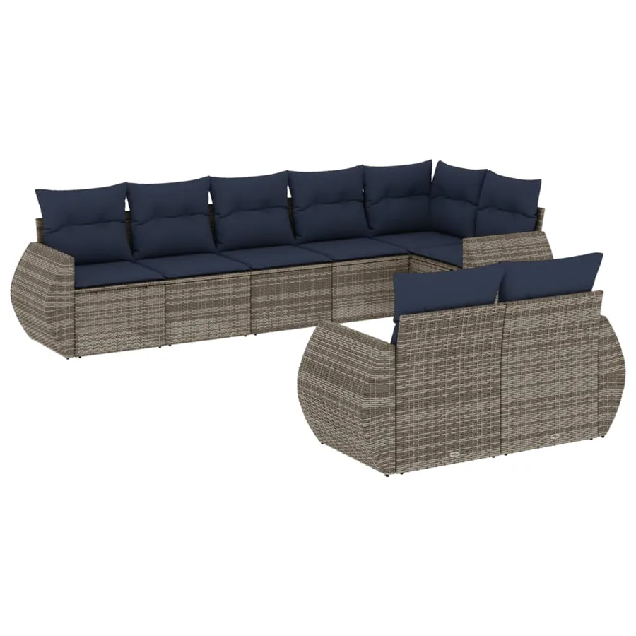 Ensemble de canapé de jardin 8 pcs avec coussins gris résine tressée - 2