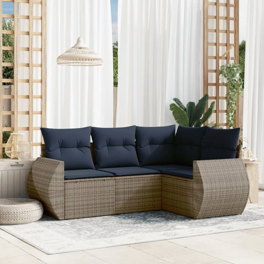 Ensemble de canapé de jardin 4 pcs avec coussins gris résine tressée