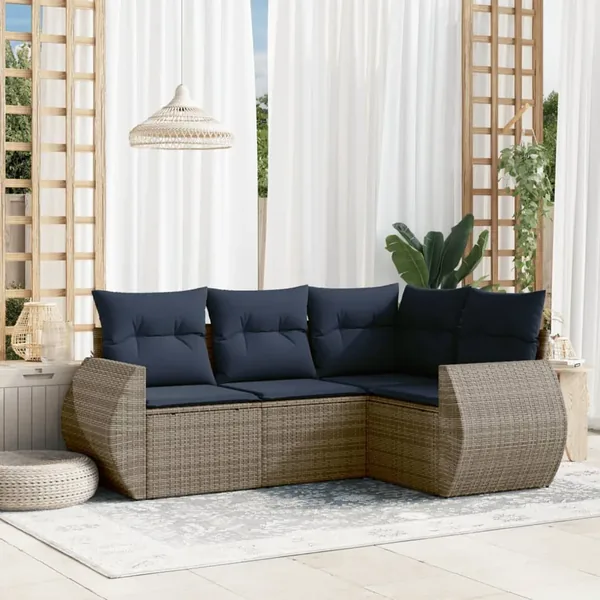 Ensemble de canapé de jardin 4 pcs avec coussins gris résine tressée