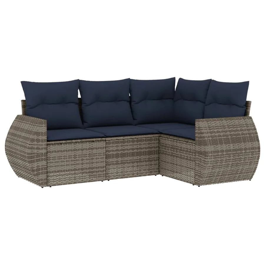 Ensemble de canapé de jardin 4 pcs avec coussins gris résine tressée - 2