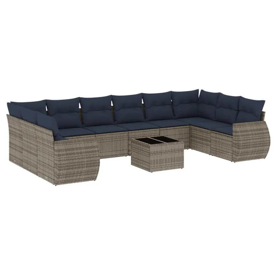 Ensemble de canapé de jardin 11 pcs avec coussins gris résine tressée - 2