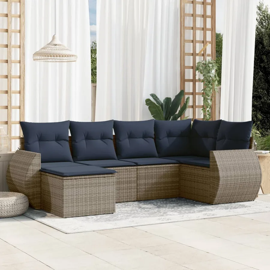 Ensemble de canapé de jardin 6 pcs avec coussins gris résine tressée