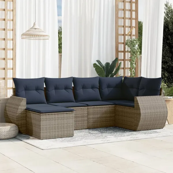Ensemble de canapé de jardin 6 pcs avec coussins gris résine tressée