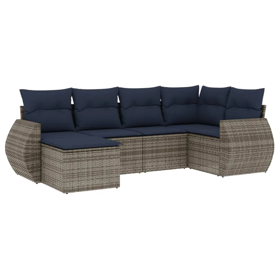 Ensemble de canapé de jardin 6 pcs avec coussins gris résine tressée - 2