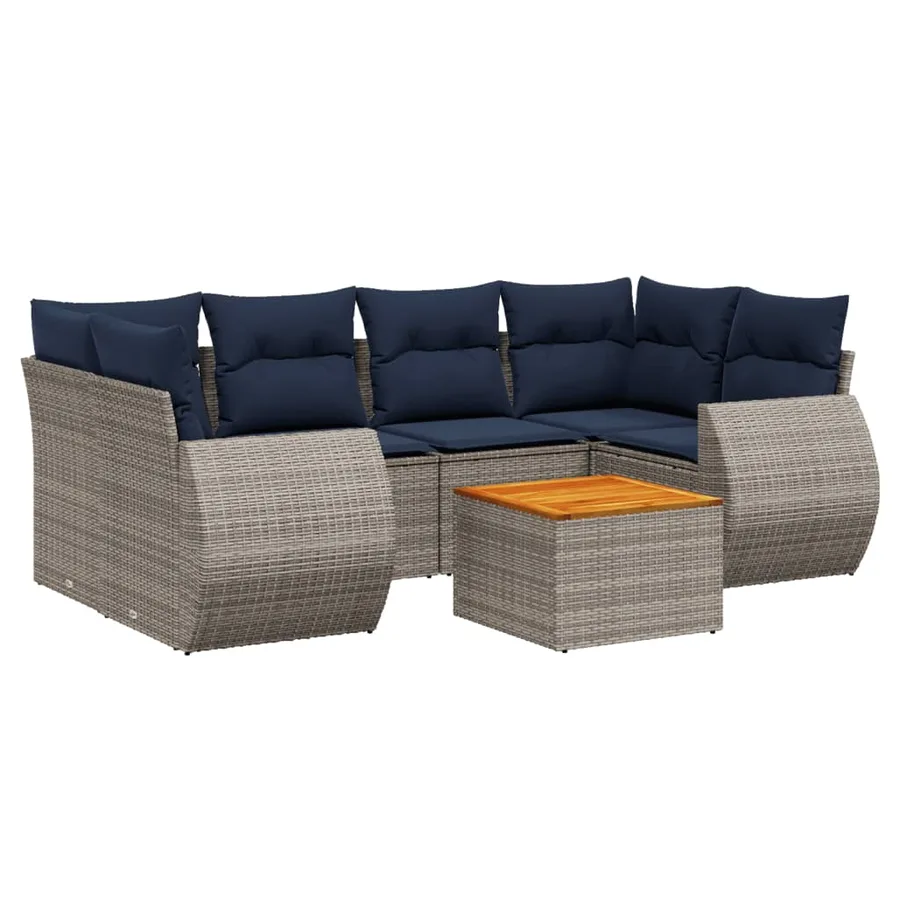 Ensemble de canapé de jardin 7 pcs avec coussins gris résine tressée - 2