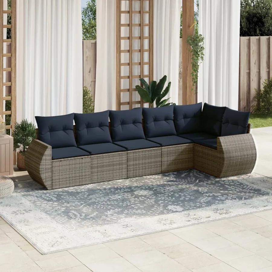 Ensemble de canapé de jardin 6 pcs avec coussins gris résine tressée