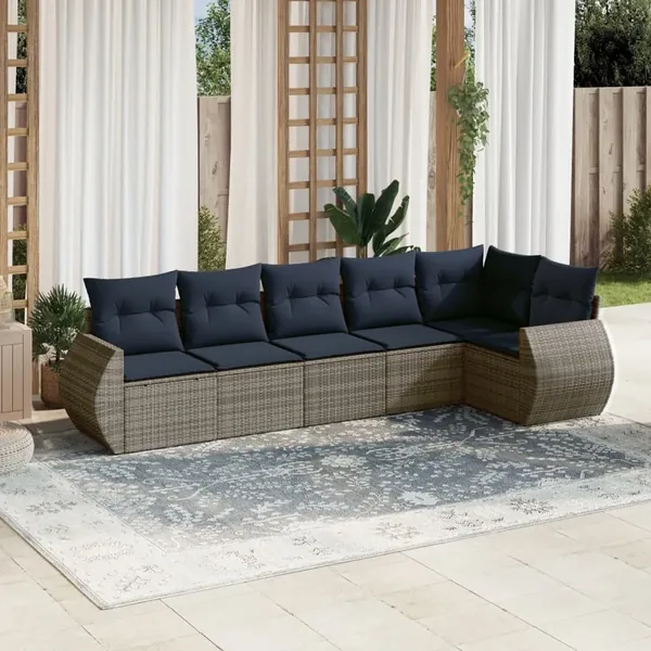 Ensemble de canapé de jardin 6 pcs avec coussins gris résine tressée
