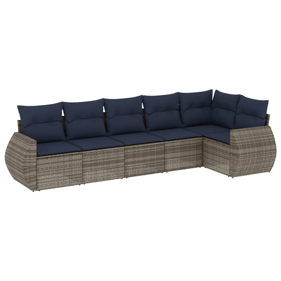 Ensemble de canapé de jardin 6 pcs avec coussins gris résine tressée - 2