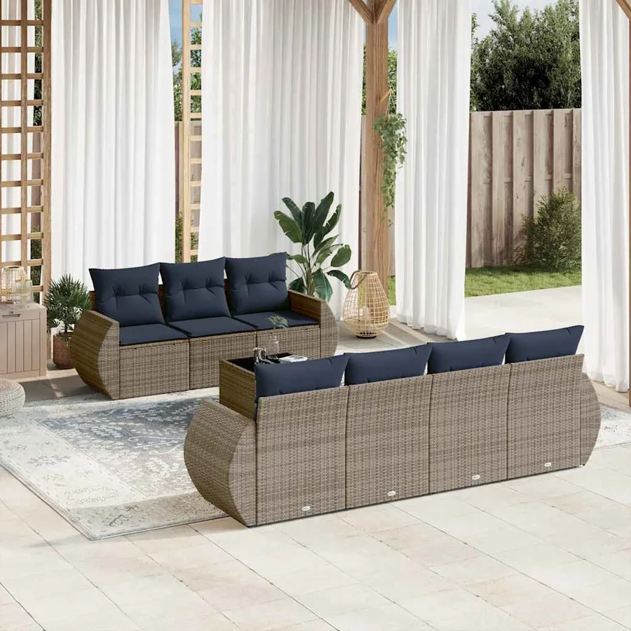 Ensemble de canapé de jardin 8 pcs avec coussins gris résine tressée