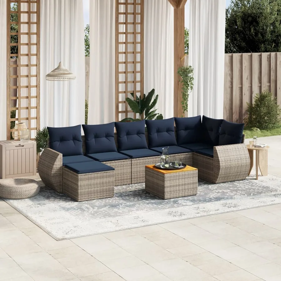 Ensemble de canapé de jardin 8 pcs avec coussins gris résine tressée