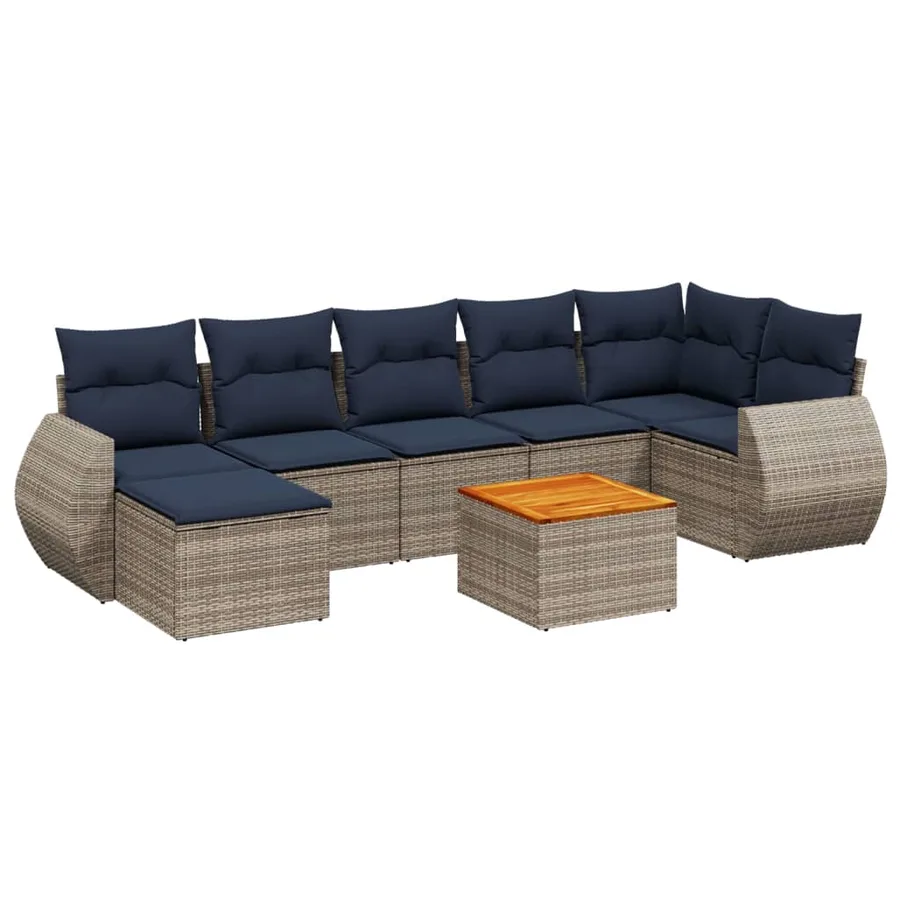 Ensemble de canapé de jardin 8 pcs avec coussins gris résine tressée - 2