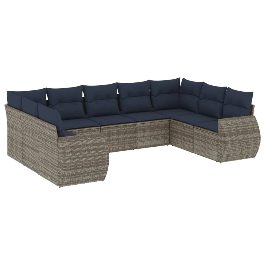 Ensemble de canapé de jardin 9 pcs avec coussins gris résine tressée - 2