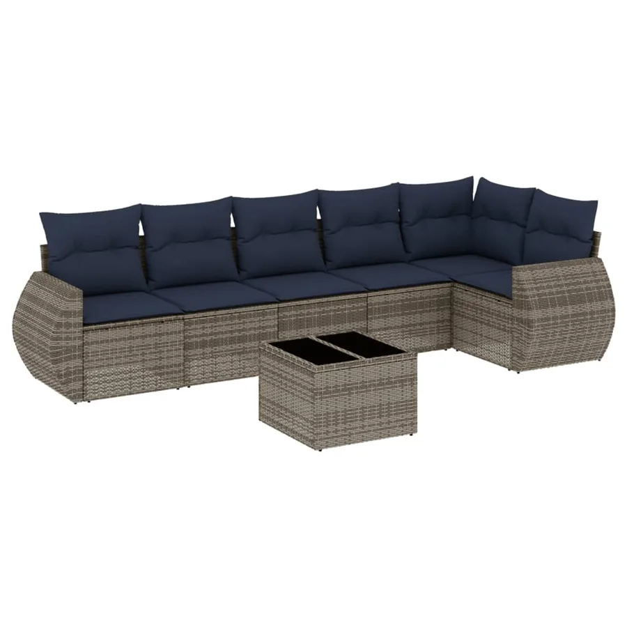 Ensemble de canapé de jardin 7 pcs avec coussins gris résine tressée - 2