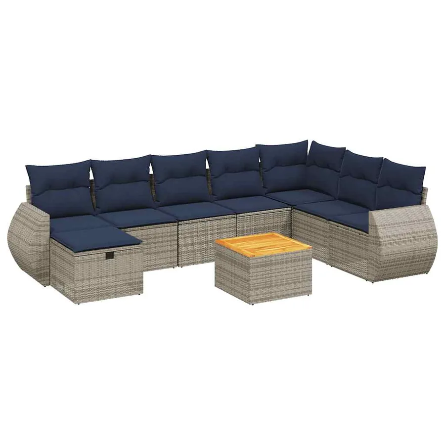 Ensemble de canapé de jardin 9 pcs avec coussins gris résine tressée - 2