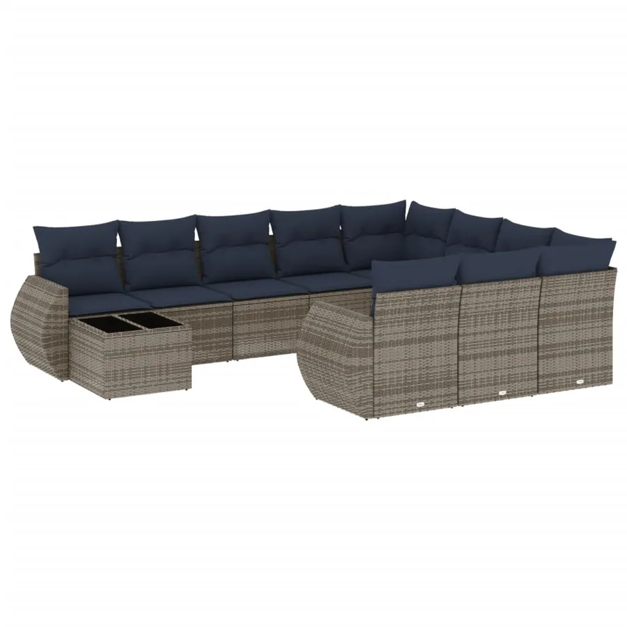 Ensemble de canapé de jardin 11 pcs avec coussins gris résine tressée - 2