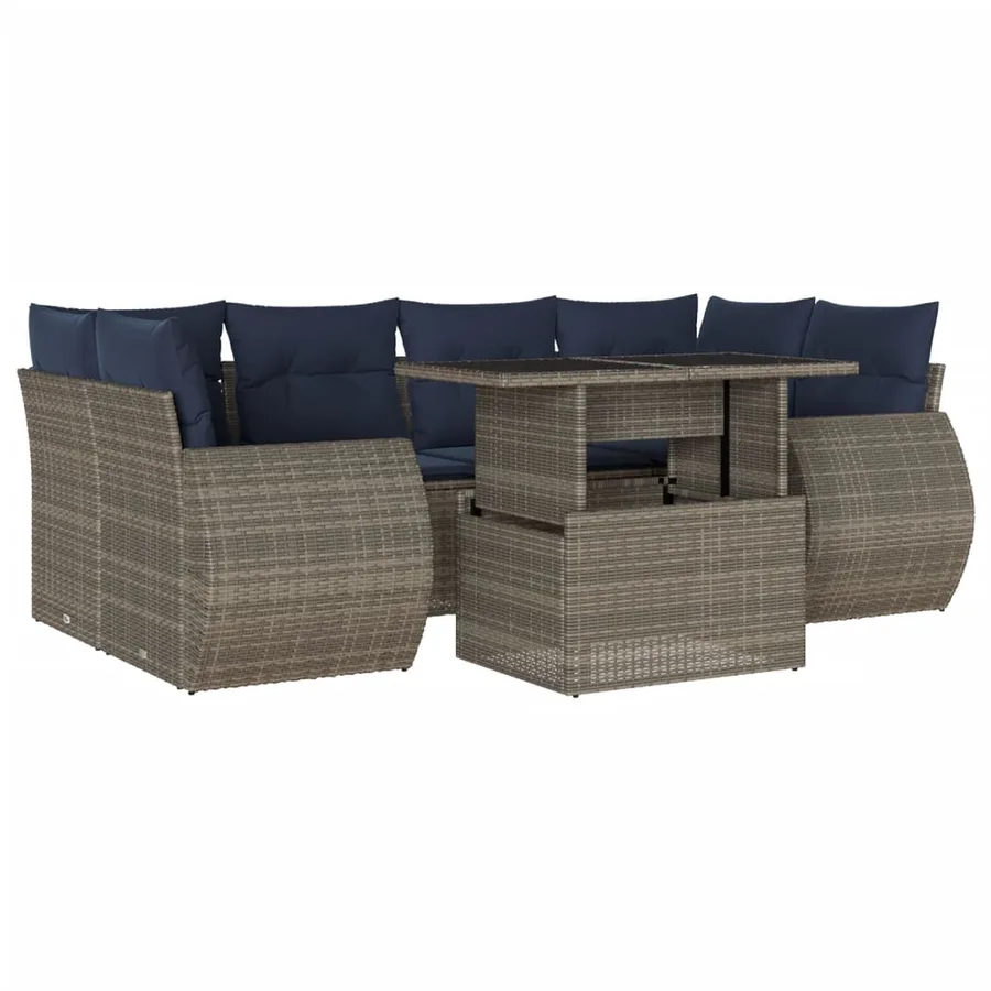 Ensemble de canapé de jardin 7 pcs avec coussins gris résine tressée - 2