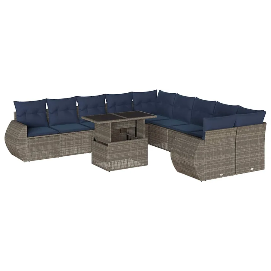 Ensemble de canapé de jardin 11 pcs avec coussins gris résine tressée - 2