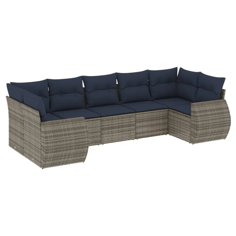 Ensemble de canapé de jardin 7 pcs avec coussins gris résine tressée - 2