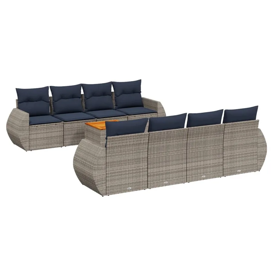 Ensemble de canapé de jardin 9 pcs avec coussins gris résine tressée - 2