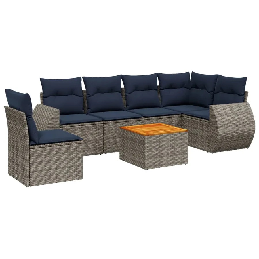 Ensemble de canapé de jardin 7 pcs avec coussins gris résine tressée - 2