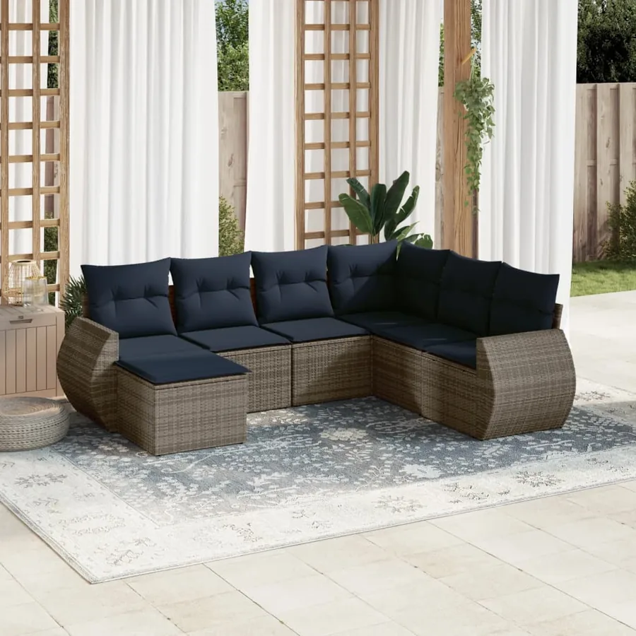 Ensemble de canapé de jardin 8 pcs avec coussins gris résine tressée