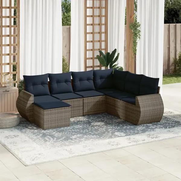 Ensemble de canapé de jardin 8 pcs avec coussins gris résine tressée