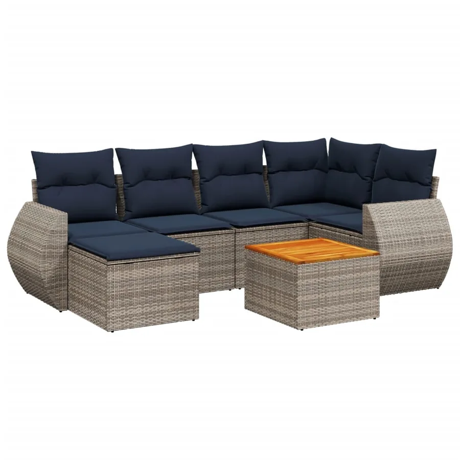 Ensemble de canapé de jardin 7 pcs avec coussins gris résine tressée - 2